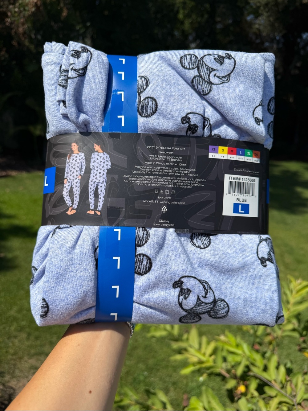 Disney Mickey Mouse Light Blue & Black Cozy 2-Piece Pajama Set - L - Picture 3 of 5